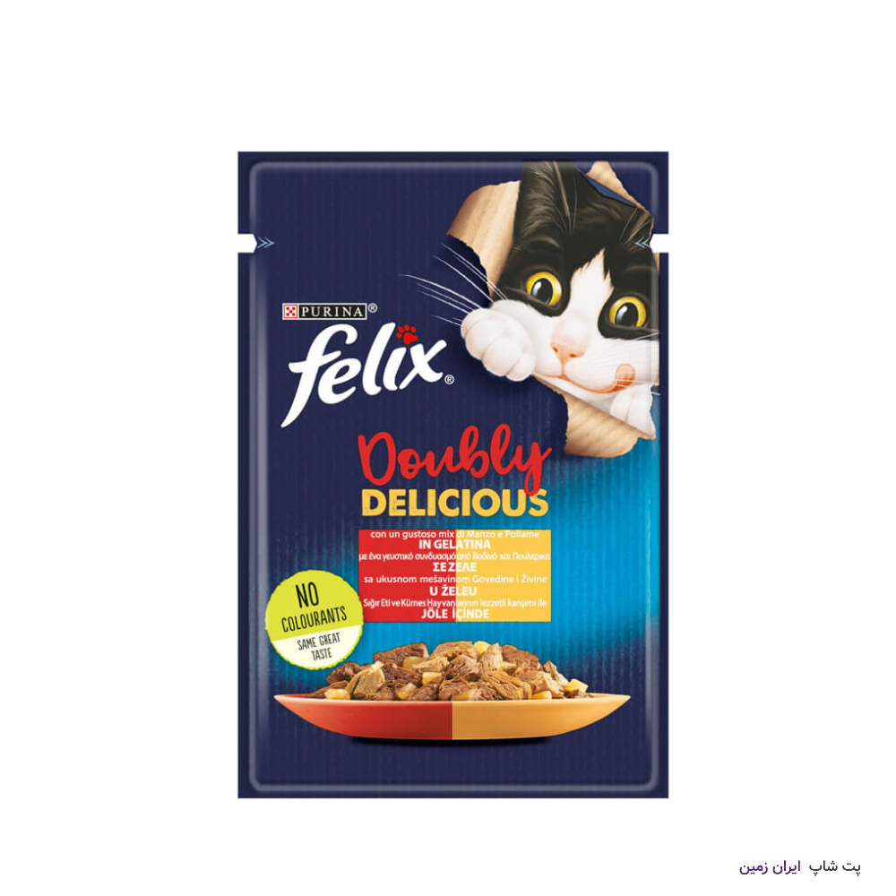 پوچ گربه فلیکس با طعم گوشت گاو و مرغ Purina Felix وزن 85GR