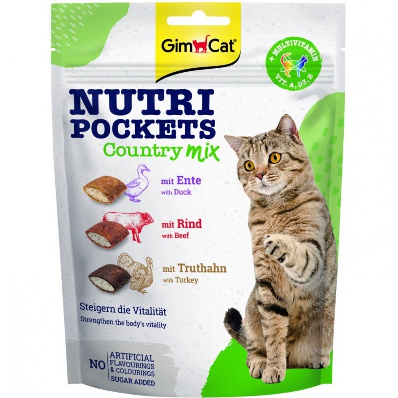 اسنک تشویقی گربه جیم کت با طعم میکس GimCat Nutri Pockets Country Mix وزن 150 گرم